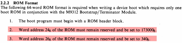 The manual has some unexpected information about what needs to be in a boot PROM...